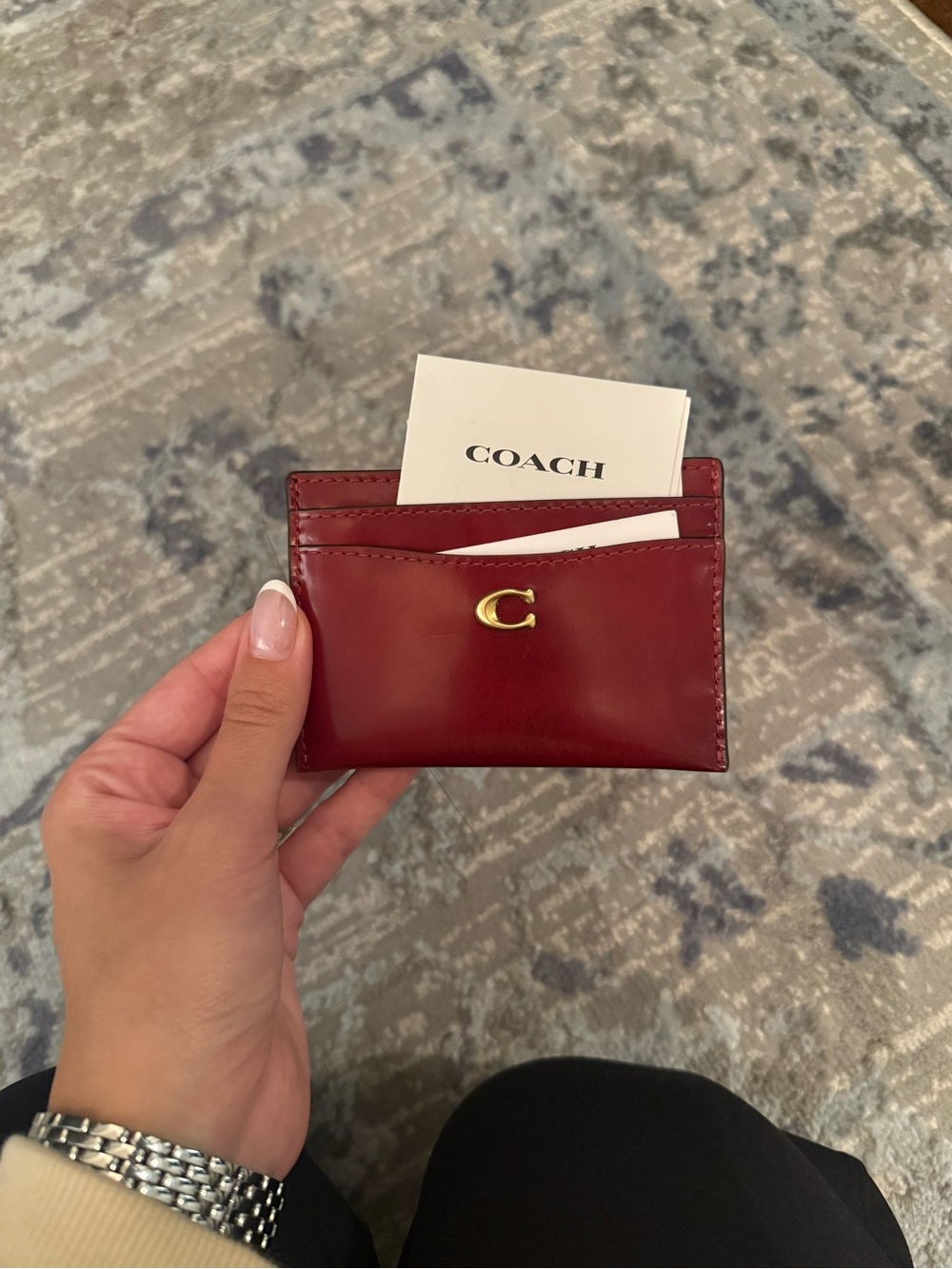 Coach Red Slim Leather Card Holder with Front Slot